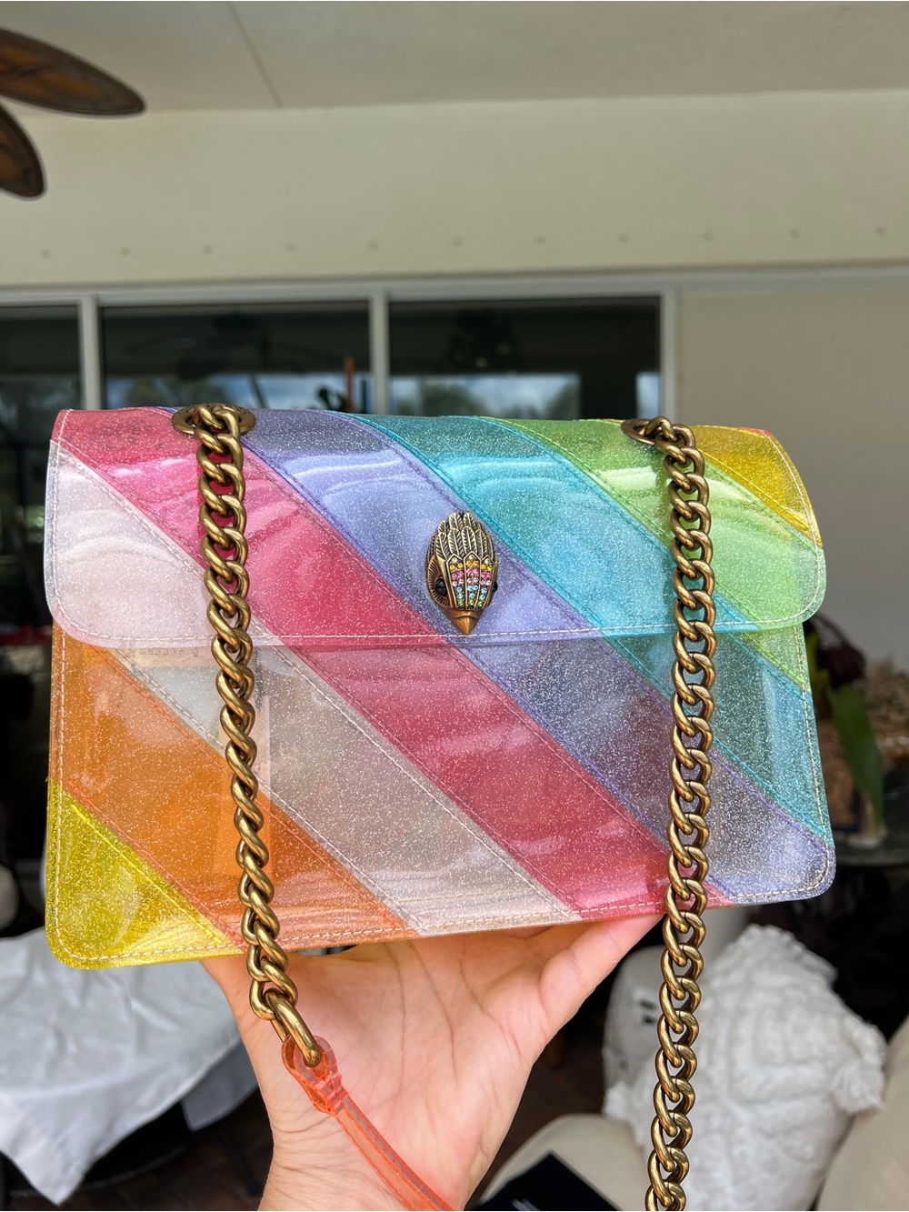 KURT GEIGER  Kensington Vinyl CLEAR RAINBOW GLITTERED crossbody / shoulder bag - Picture 4 of 15